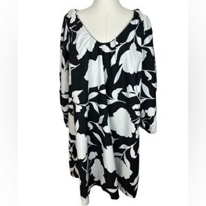 Kate Spade Black and White Long Sleeve Floral Dress Size 1X